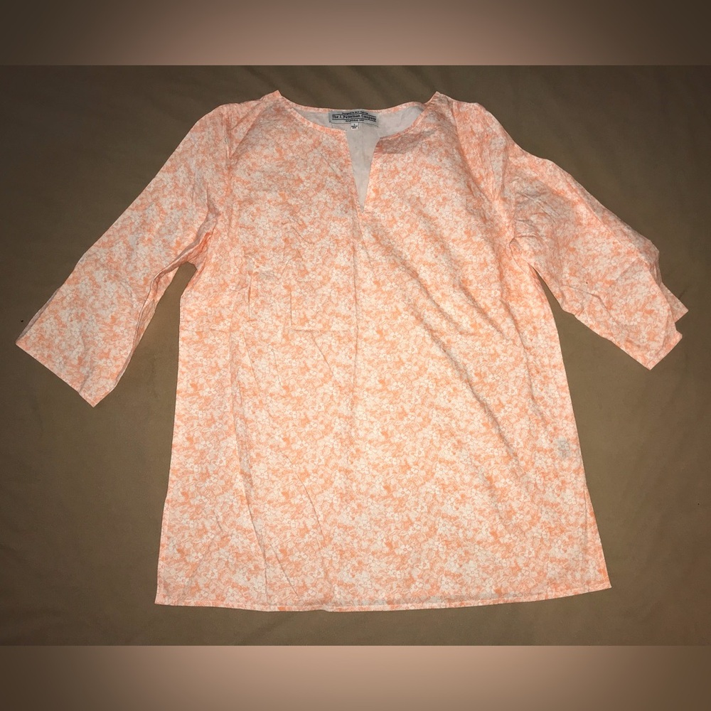 EUC! The J. Peterman Company Tunic Shirt size L Peach & White